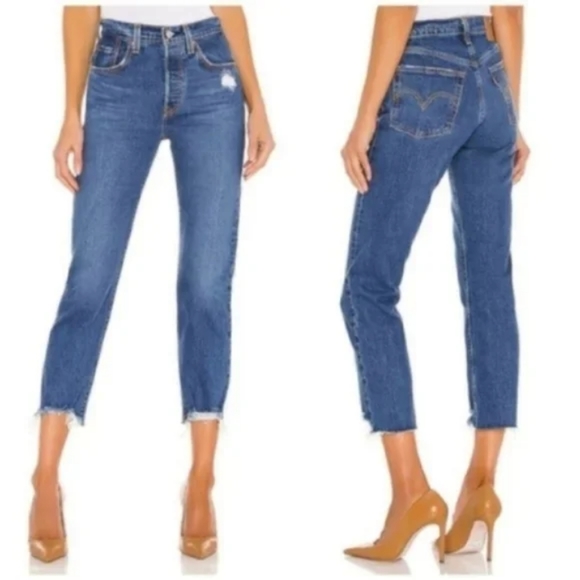 Levi's 501 Crop High Rise Denim Jeans Charleston Fun Straight Leg - Picture 10 of 10